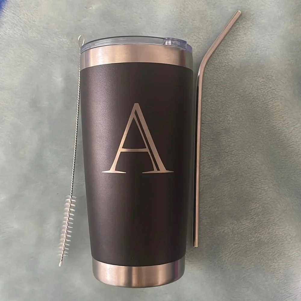 20 oz Stainless steel insulated tumbler cup with letter A initial - Picture 1 of 3